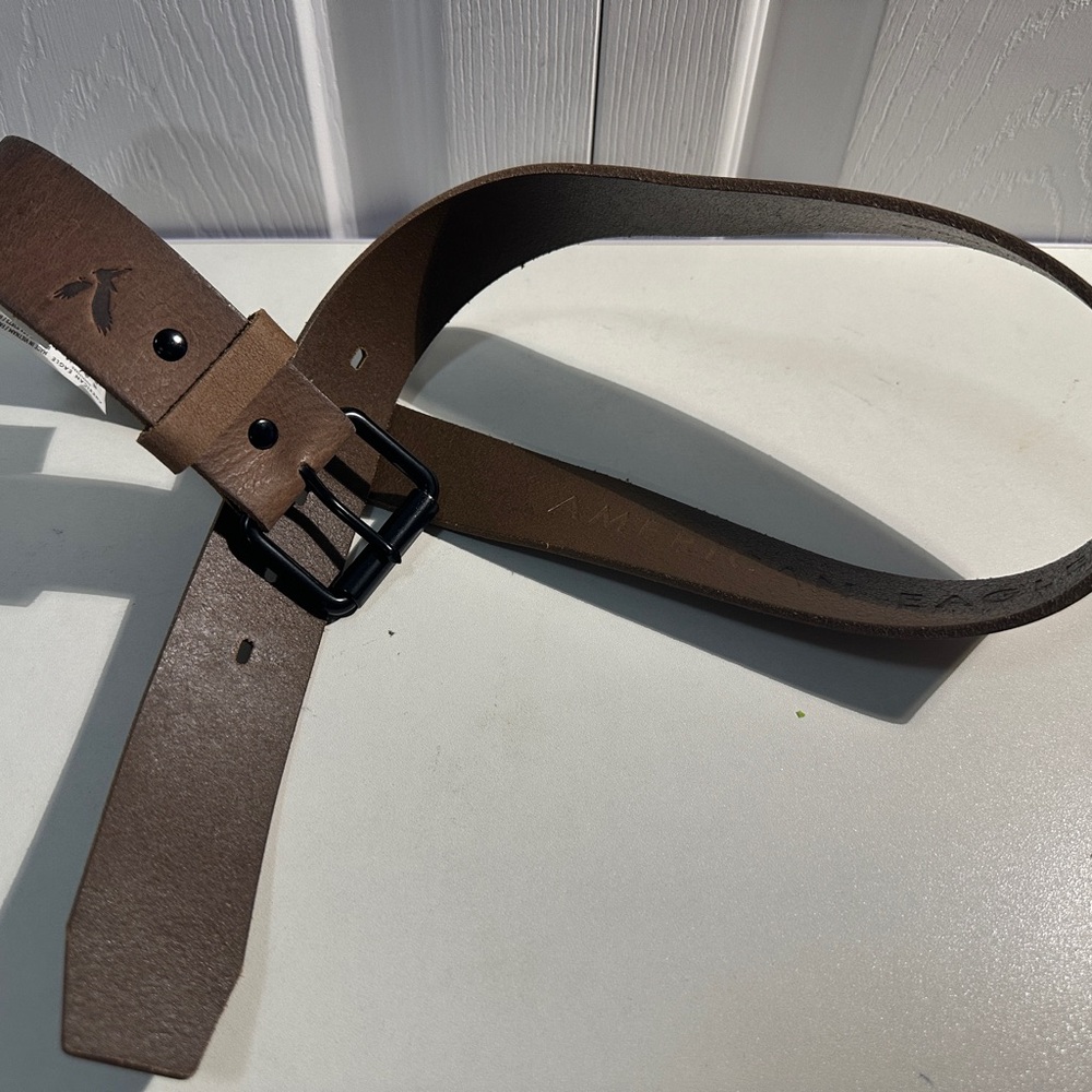American Eagle By Payless Brown Leather Belt with Rustic Design - Picture 2 of 6
